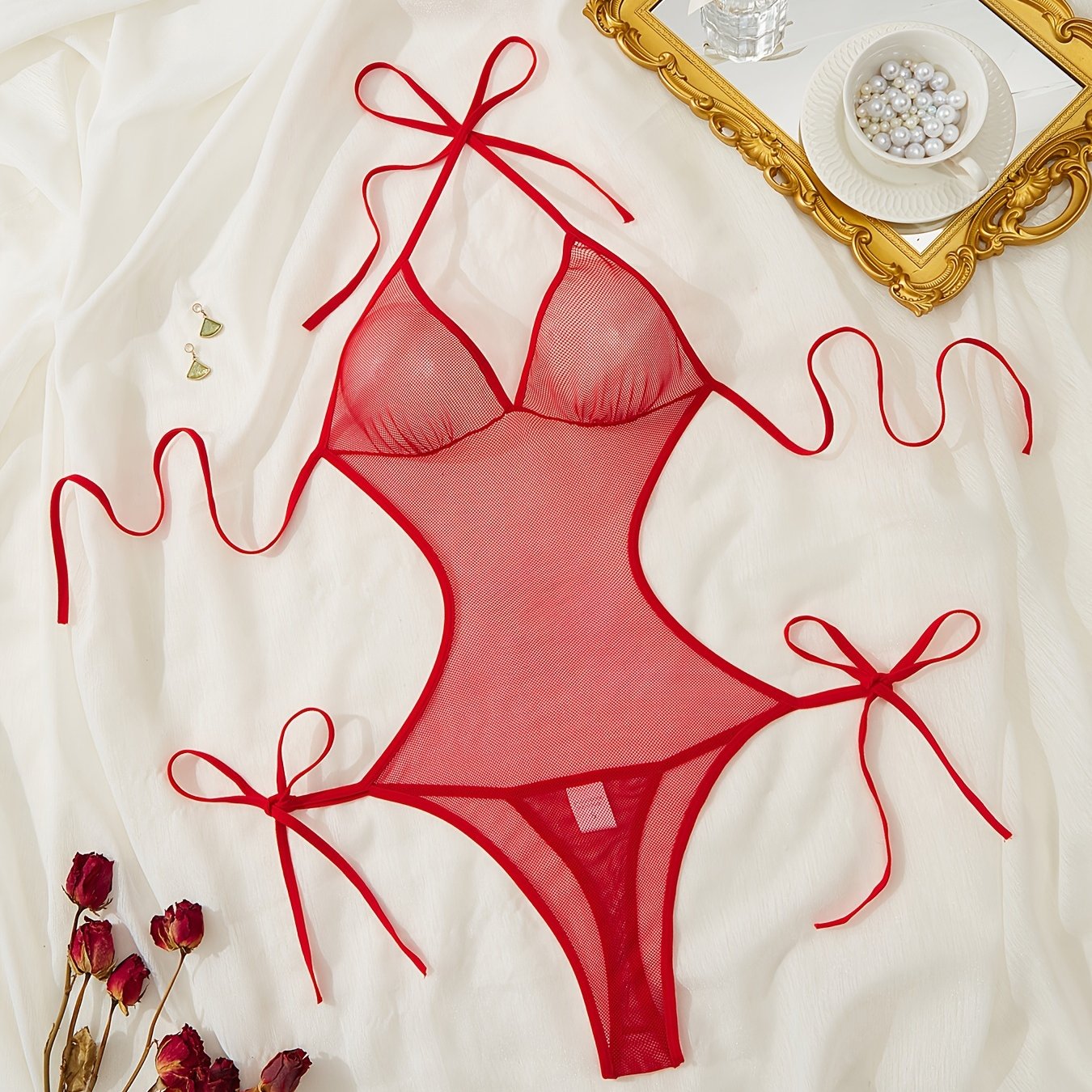 Women's Lace-Up Backless Bodysuit for Women Sexy Nightwear Black S M