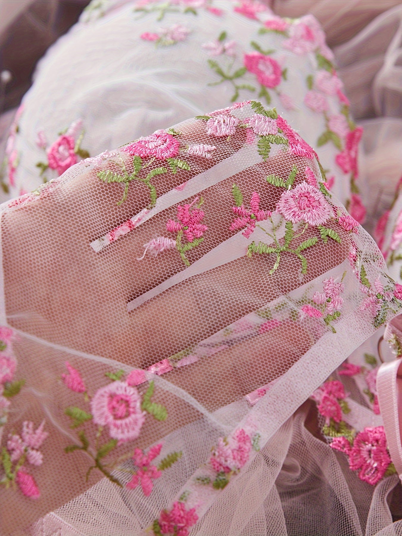 Adult Women's Floral Lingerie Set Polyester Blend Semi-Sheer with Stretch