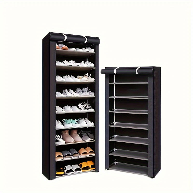 6-10 Layer Metal Shoe Rack with Dust-Proof Rolling Door Space-Saving Storage