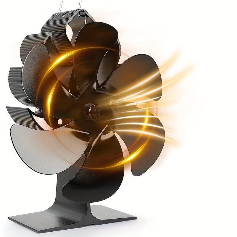 Heat Powered Wood Stove Fan with 6 Blades, Metal Construction, Ultra-Quiet