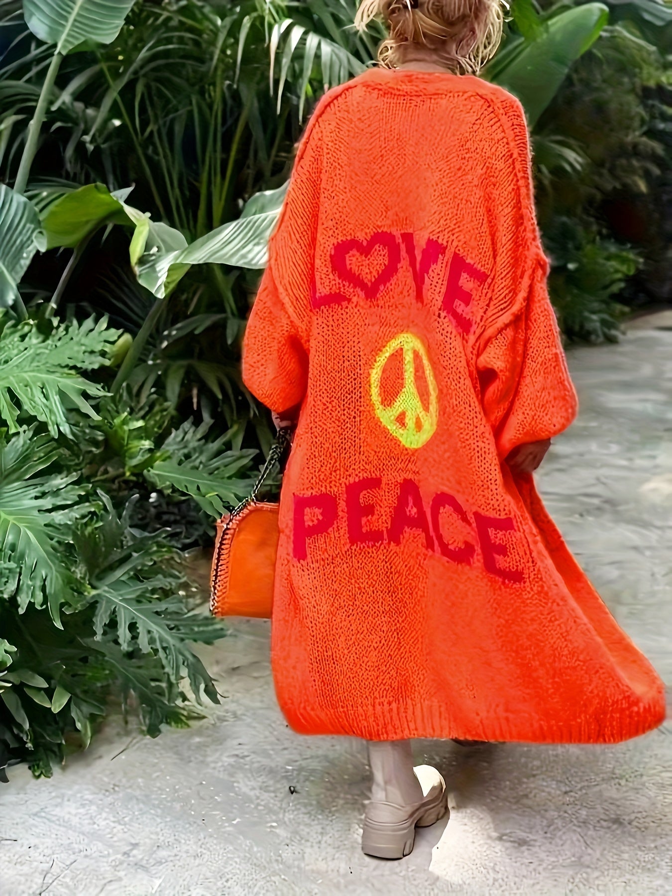 Women's Plus Size Oversized Long Sleeve Cardigan Vibrant Orange Boho Sweater