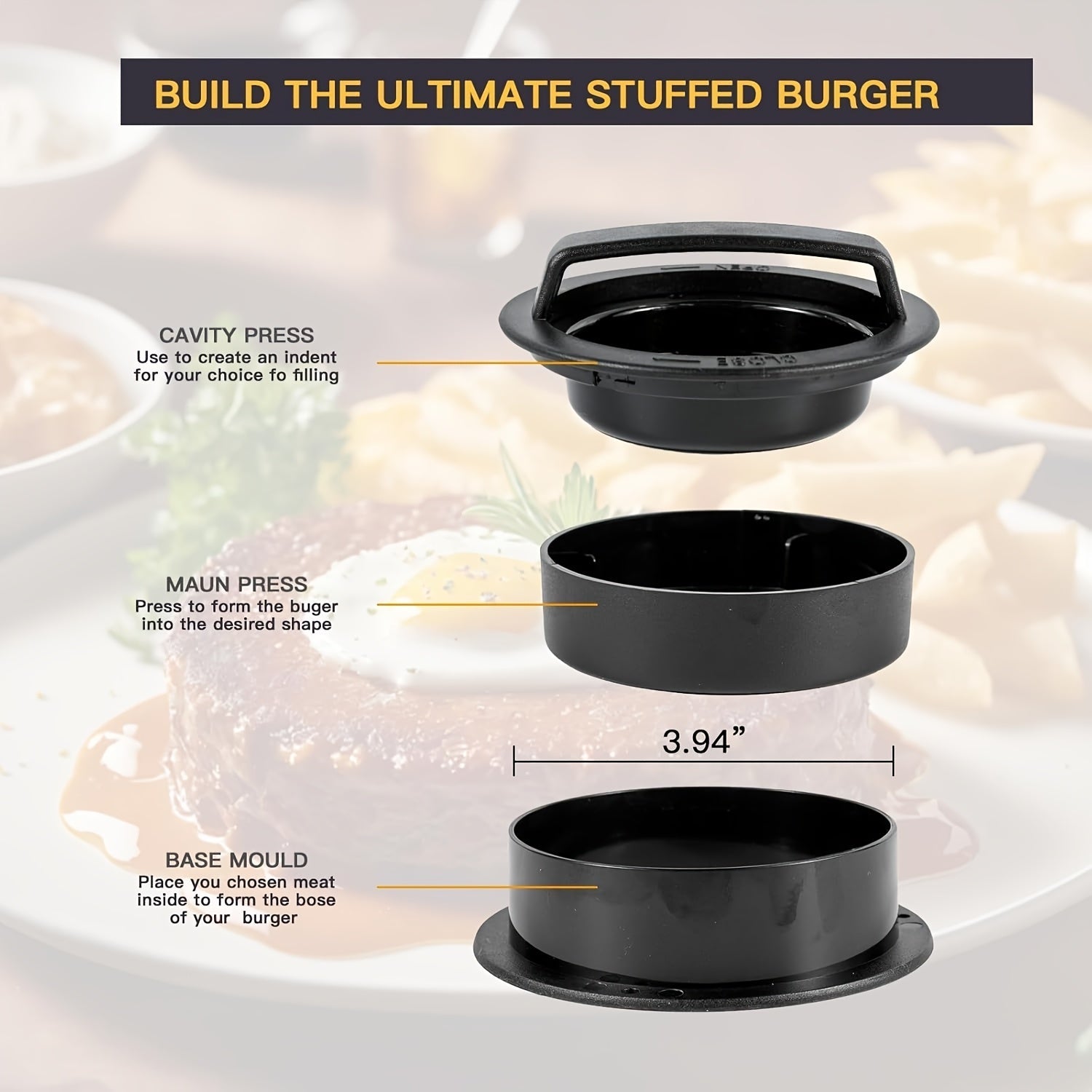 Топ-продажа: Черная пресс-форма для бургеров с антипригарным покрытием и 100 бумагами для котлет - идеально для равномерных бургеров, для жарки внутри или снаружи - прочный пластиковый пресс для говяжьих и овощных слайдеров