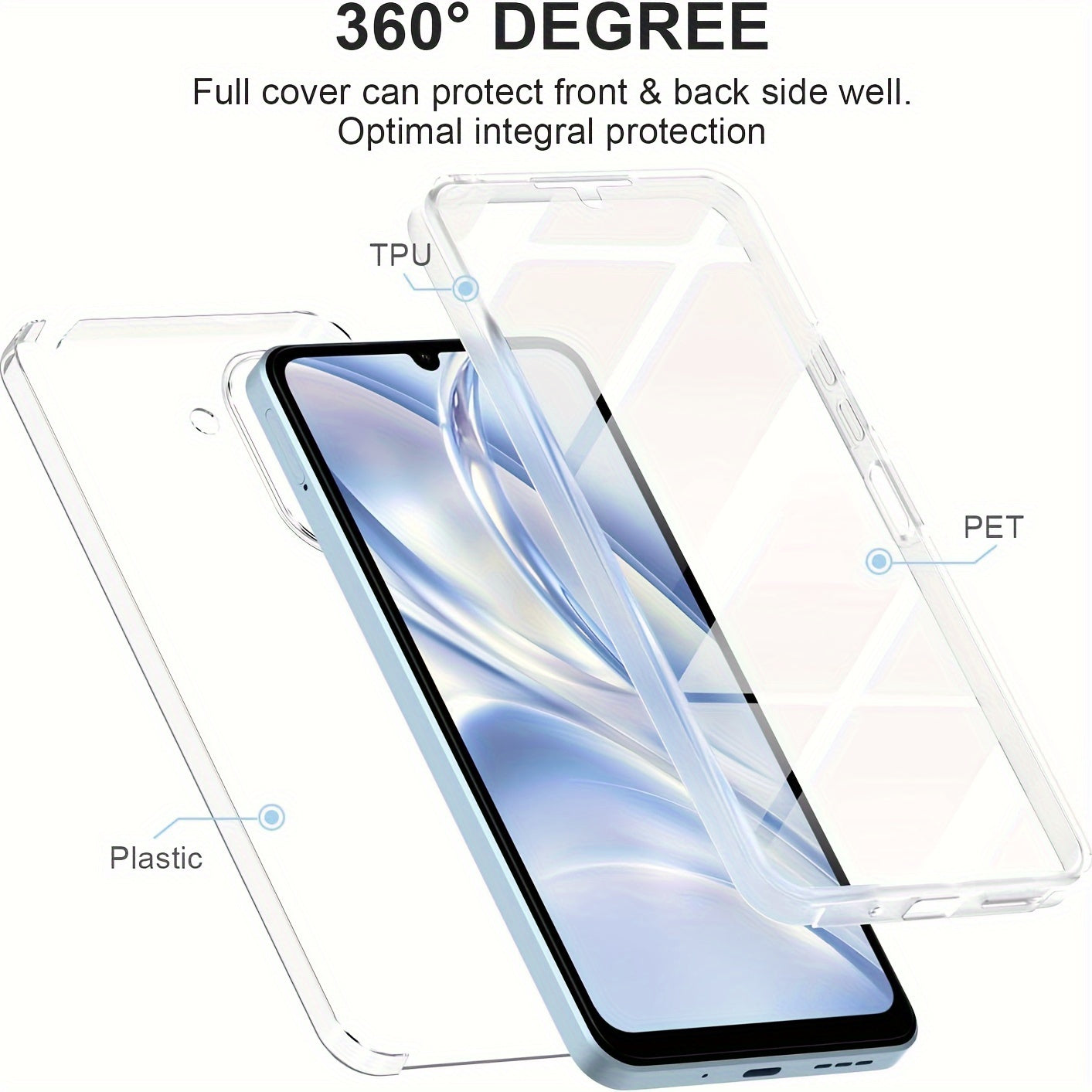 360 Full Body Phone Case for Xiaomi Models with Double Transparent Cover and Screen Protector