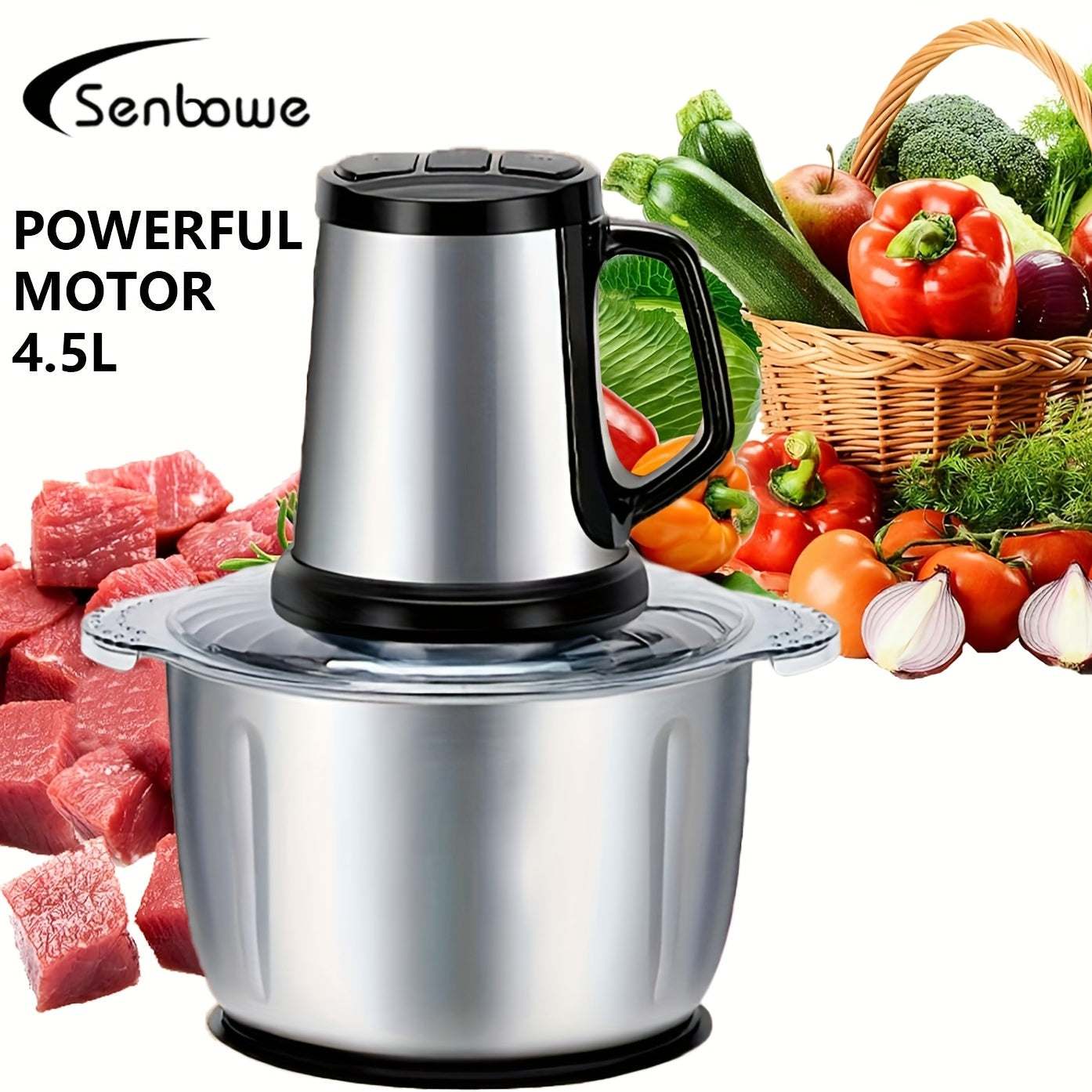 Мясорубка для крупногабаритных продуктов и овощей, 4,5 л, мотор 1000 об/мин, нержавеющая сталь