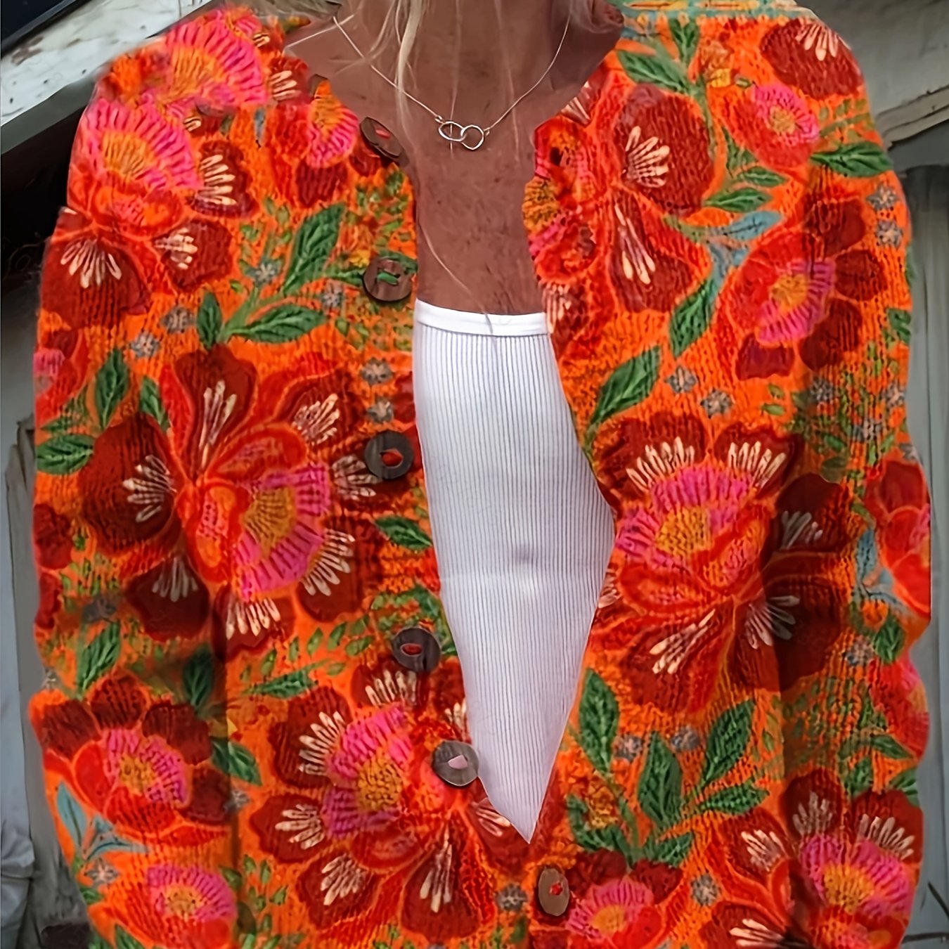 Cárdigan de estampado floral para mujer, de manga larga ligera, ropa exterior de otoño e invierno