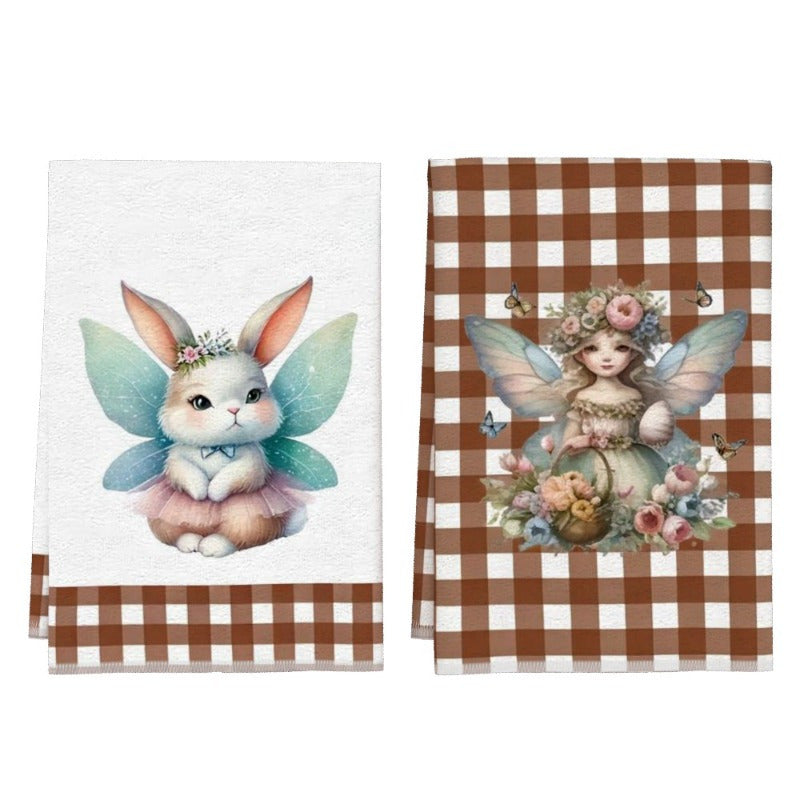 Набор из 2 кухонных полотенец Фея и Кролик 45x66 см, впитывающие, из полиэстера