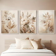 Set of 3 Frameless Floral Canvas Wall Art Prints for Home and Office Decor