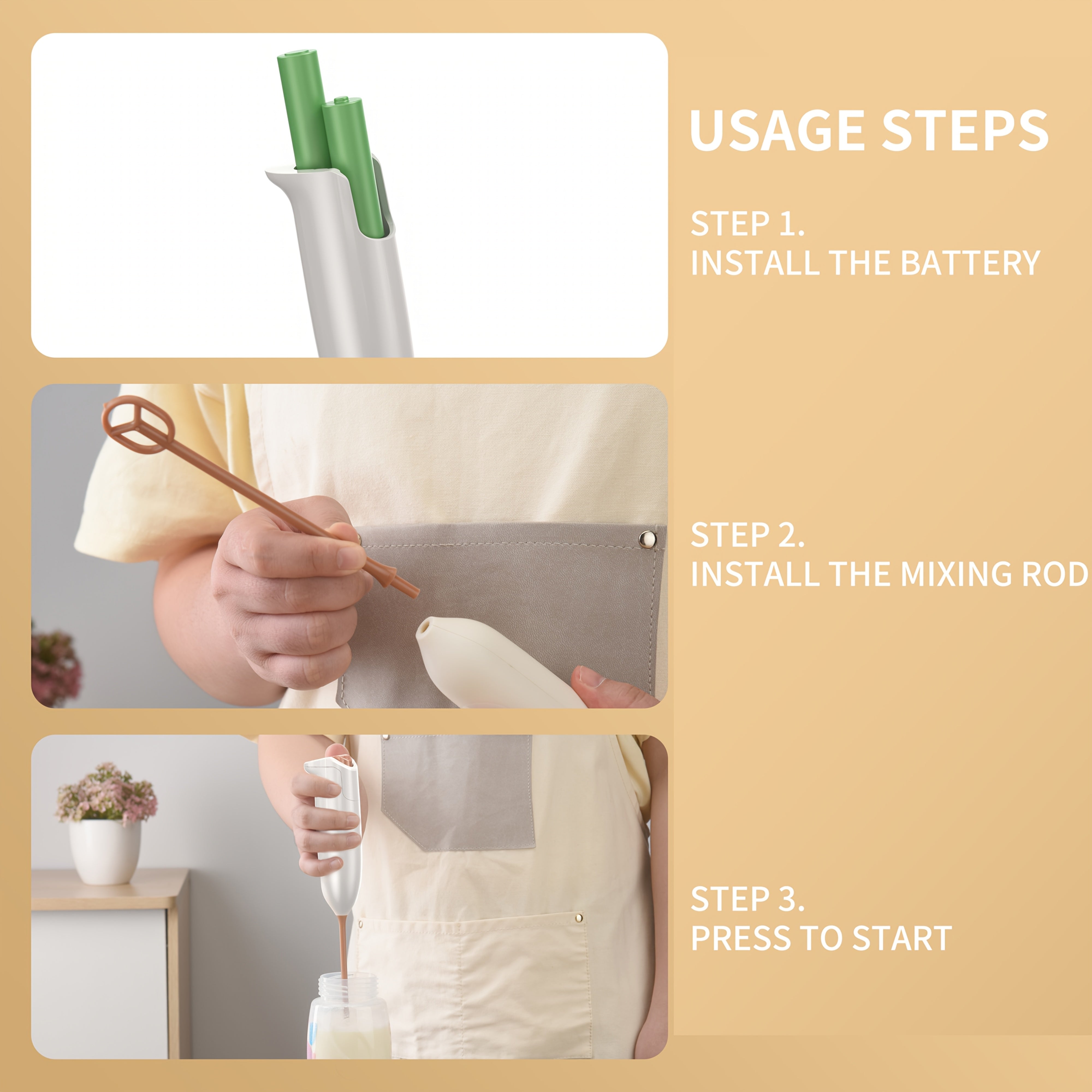 Electric Handheld Mixer Mini Blender for Juicing and Dough, Battery-Powered