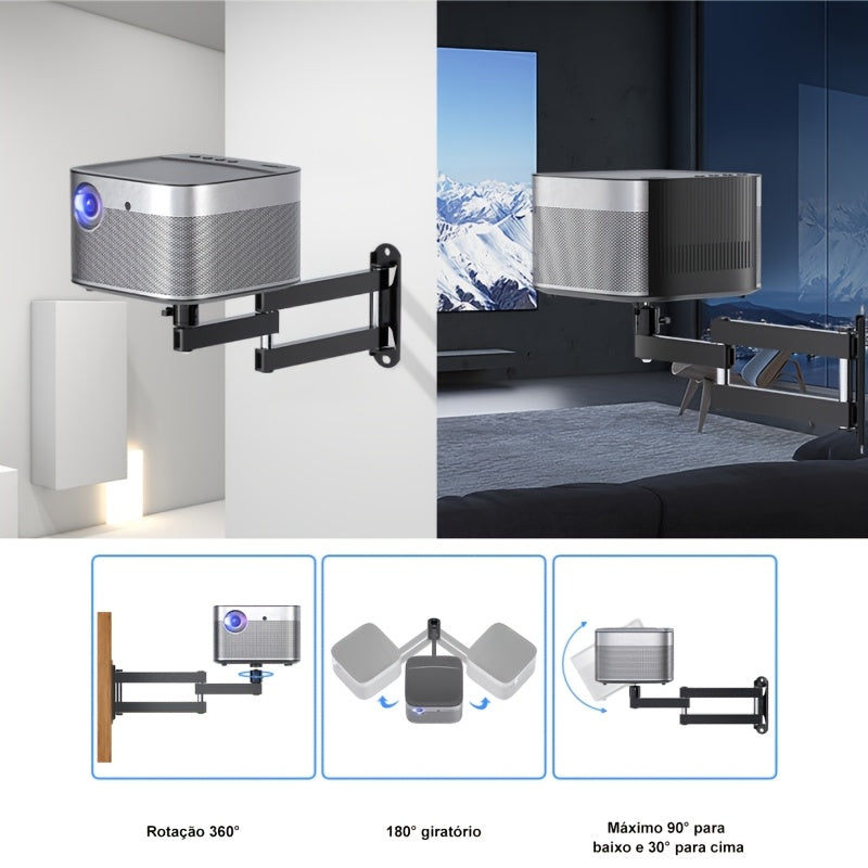 Soporte de proyector de pared plegable con 3 brazos giratorios ajustables para cine en casa, sala de estar, dormitorio