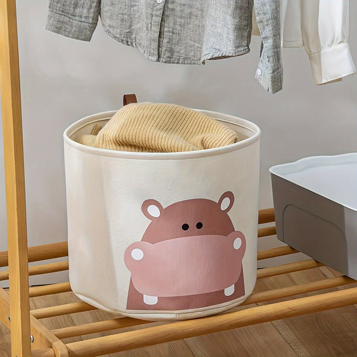 Cartoon Animal Print Felt Storage Basket for Toys and Diapers