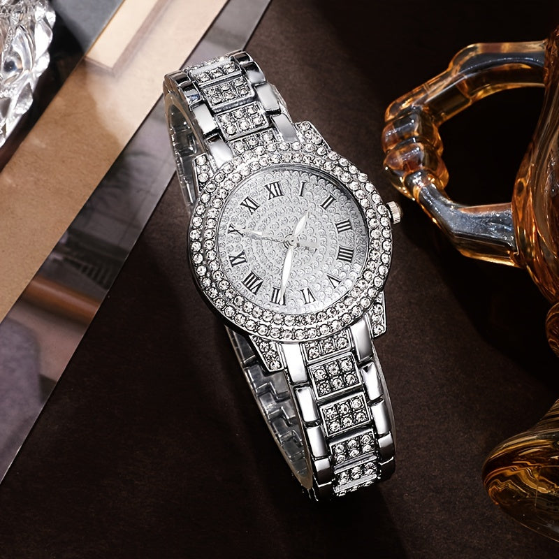 Reloj de cuarzo con piedras de rhinestone y cadena de aleación de zinc para mujeres