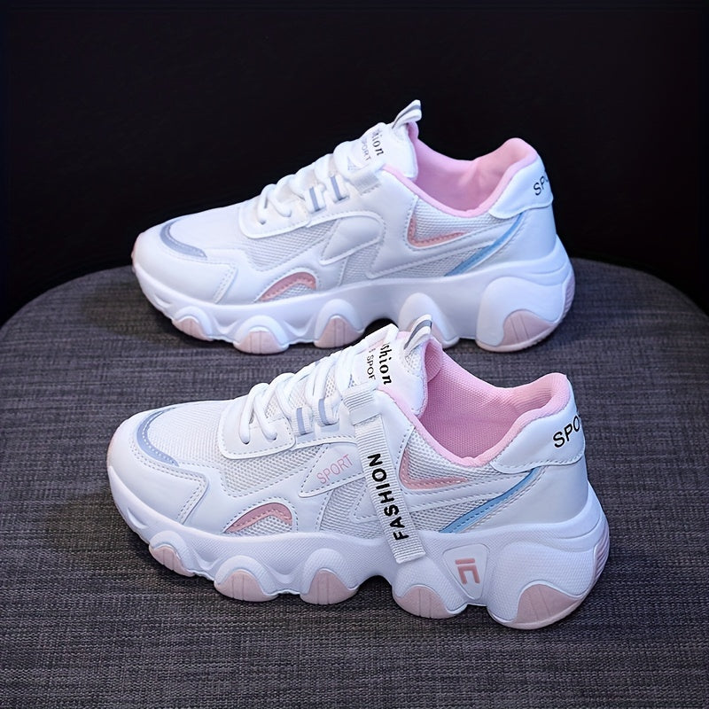 Zapatillas de malla con bloques de color para mujer con plataforma de suela suave y diseño transpirable de caña baja