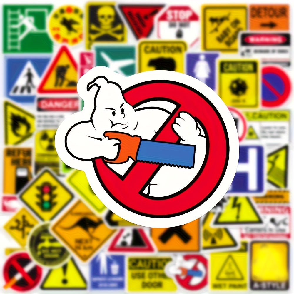 50pcs Warning Signs Cartoon Graffiti Stickers Car Decoration Road Signs