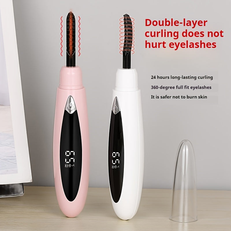 Rizador de pestañas eléctrico recargable por USB con 3 configuraciones de temperatura, rotación de 360 grados, batería de larga duración y portátil