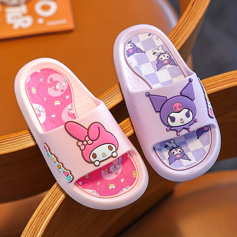 Girls' Pink PVC Slippers Non-Slip Indoor Slides Cartoon Design for Spring Summer