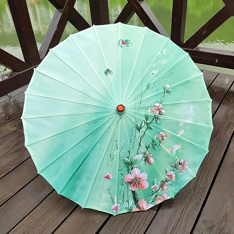 Chinese Cherry Blossom Parasol Umbrella with Silk Cloth Sun and Rain Protection