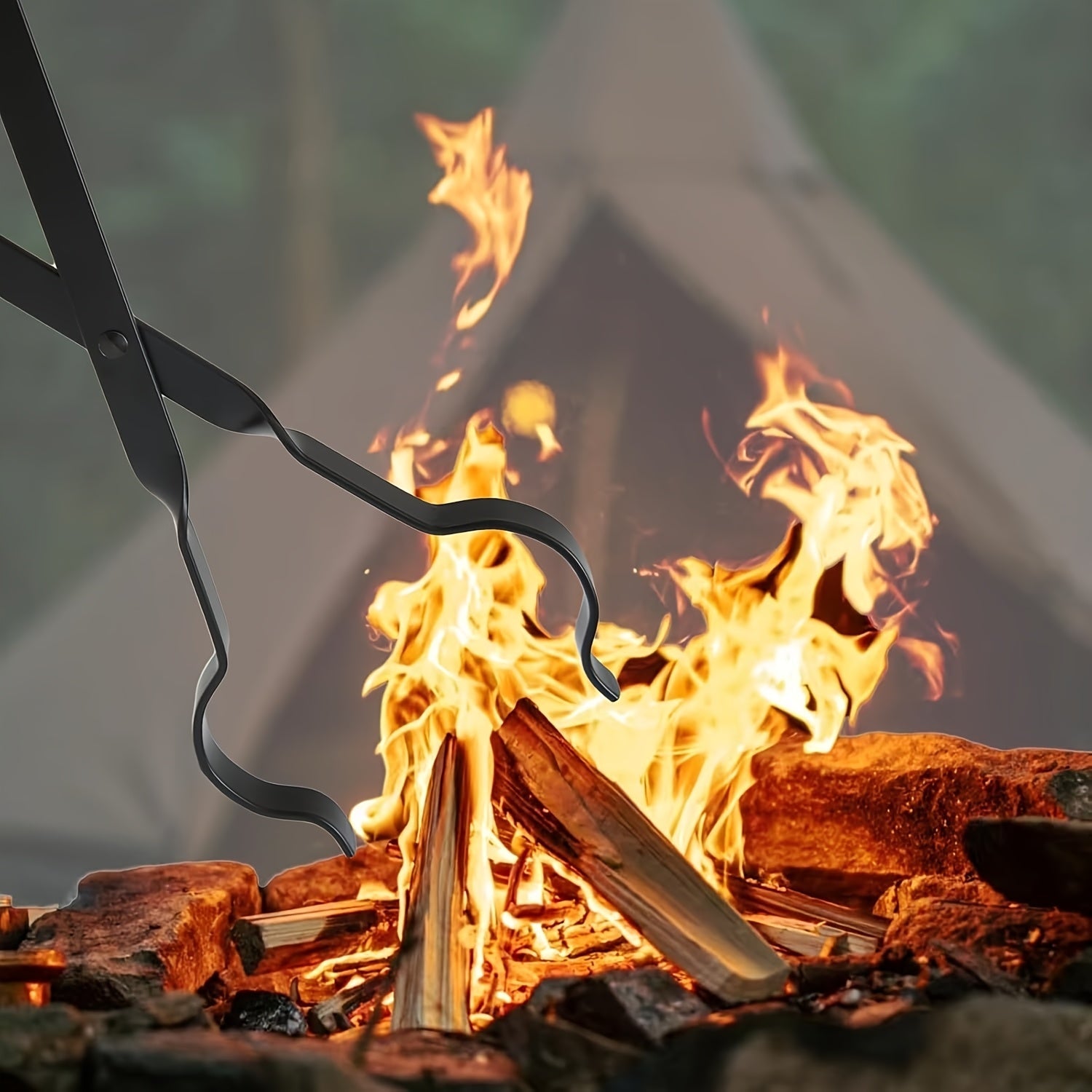 Durable Forged Iron Fire Tongs Log Grabber for Fireplace and Camping