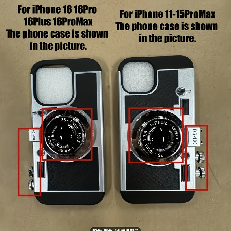 Retro 3D Camera Phone Case with Crossbody Strap for Apple iPhone 11-16 Soft Shell Protective Cover