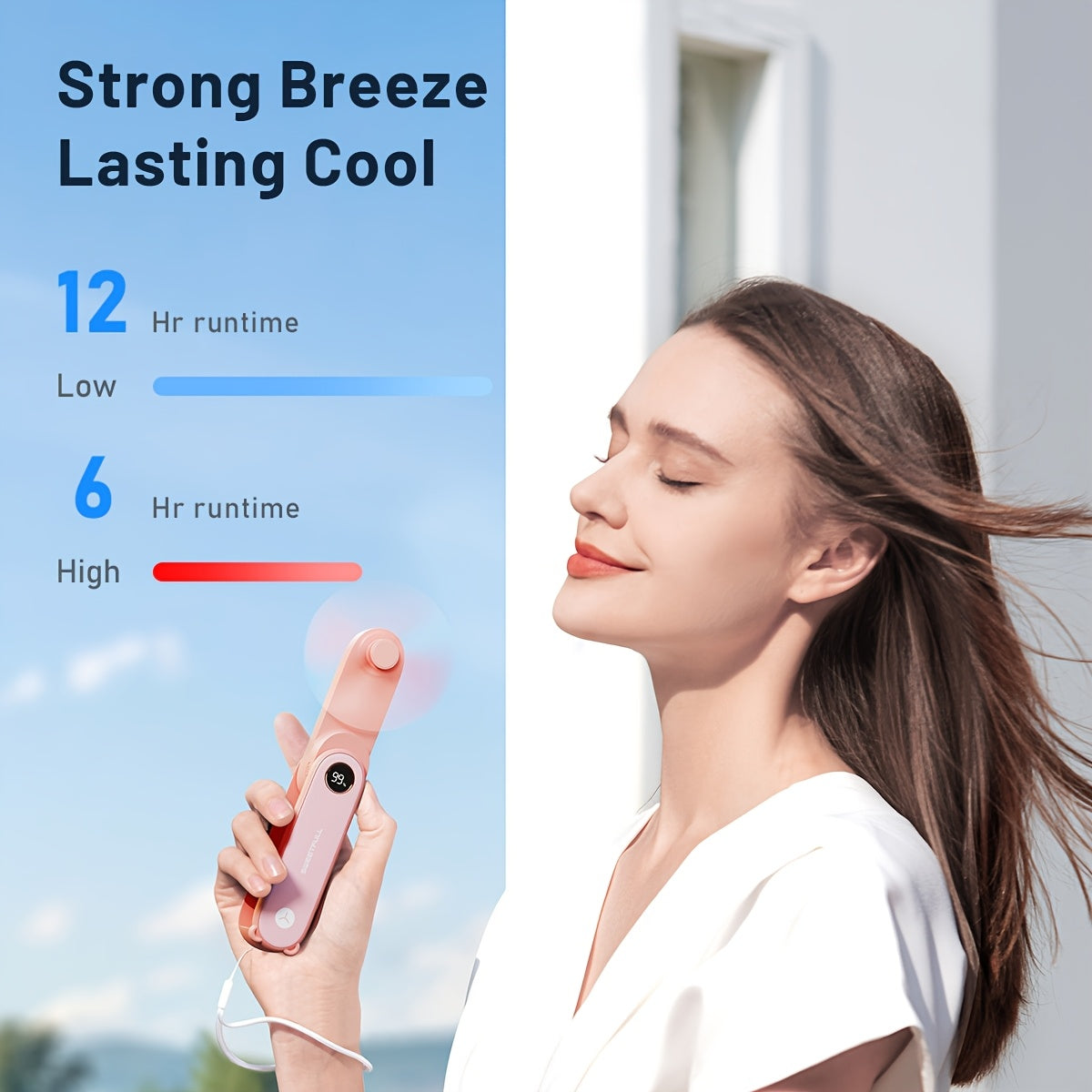 Mini Handheld USB Rechargeable Fan with LED Display and Flashlight, Portable Foldable Personal Fan