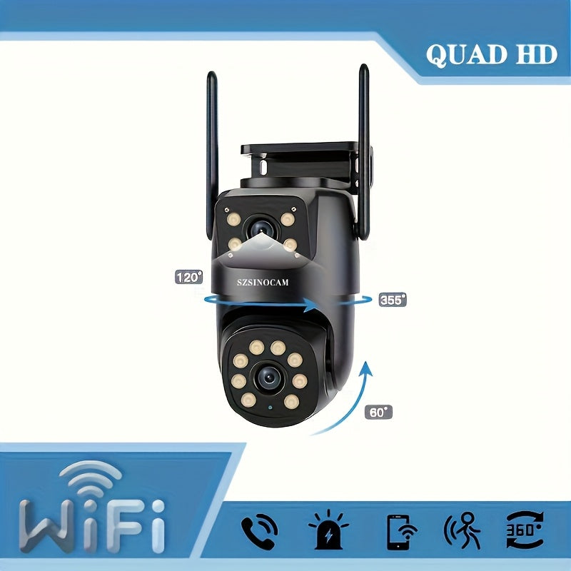 Outdoor WiFi Security Camera with HD Dual Lens Night Vision Motion Alerts Two-Way Audio