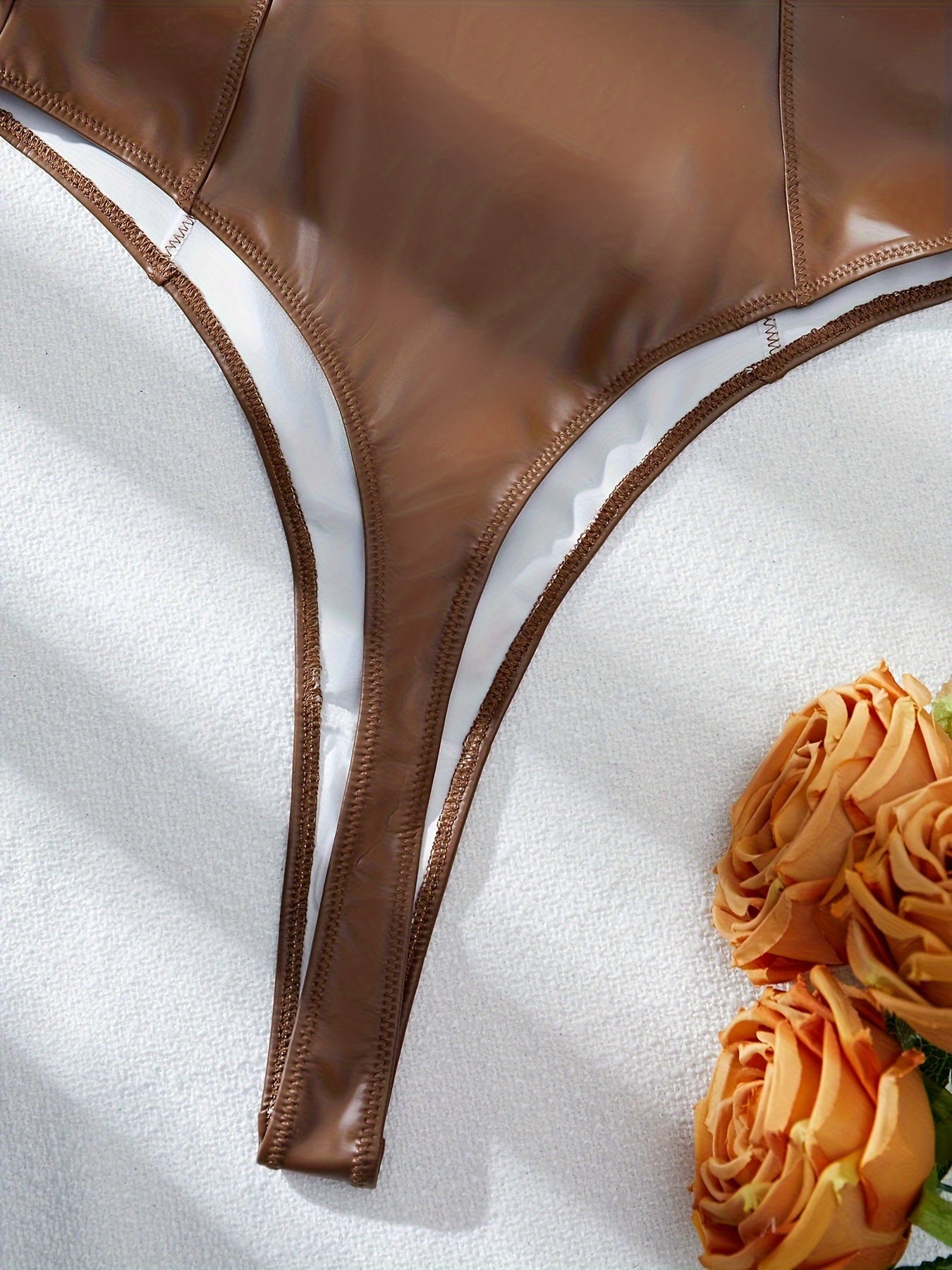 Women's Khaki Deep V Neck Body Suit with Stretch Fabric