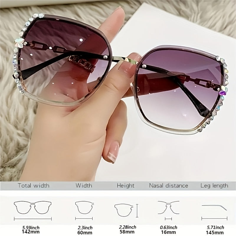 Large Cat Eye Gradient Lens Rhinestone Decor Sunglasses for Women Men Outdoor Beach