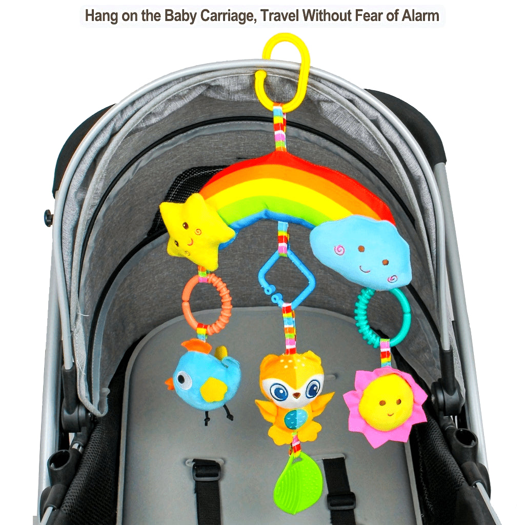 Colorful Plush Toy Car Hanging Bed Bell with Rainbow Design for Soothing and Playful Decor