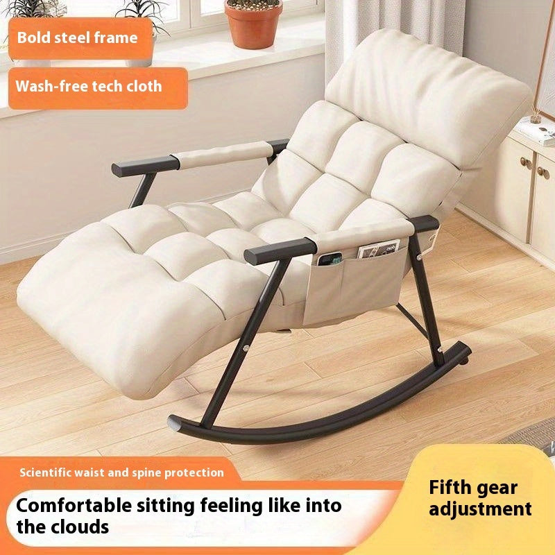 Adult Nordic Style Rocking Lounge Chair with Handle Recliner and Washable Tech Cloth