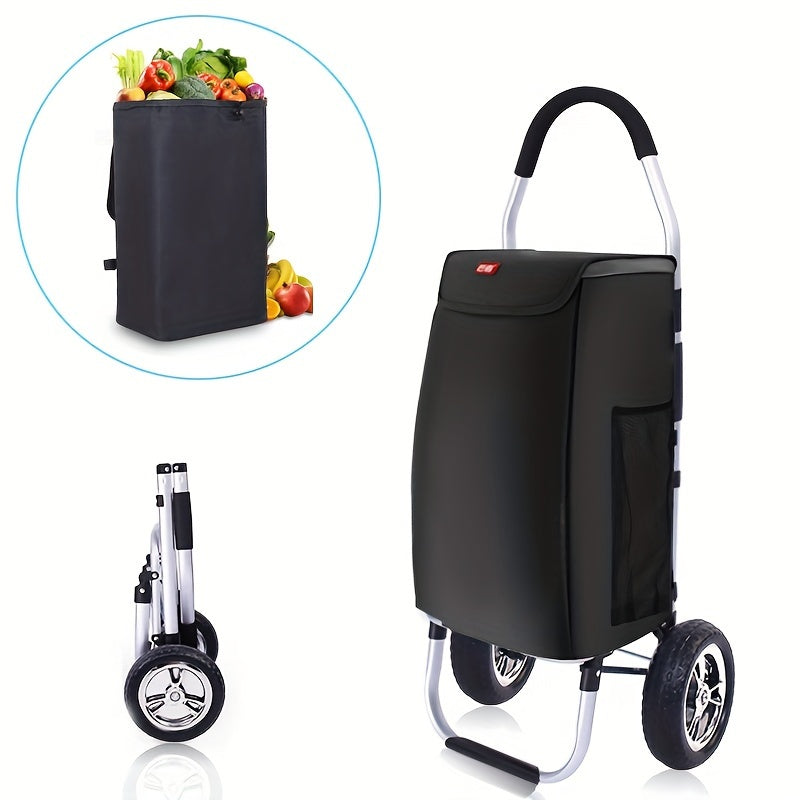 Qayriladigan xarid savati, ajratiladigan sumka va saqlash qutisi bilan - oziq-ovqat, lagerda va ko'chirish uchun portativ alyuminiy trolley - mustahkam kauchuk g'ildiraklar, qora.