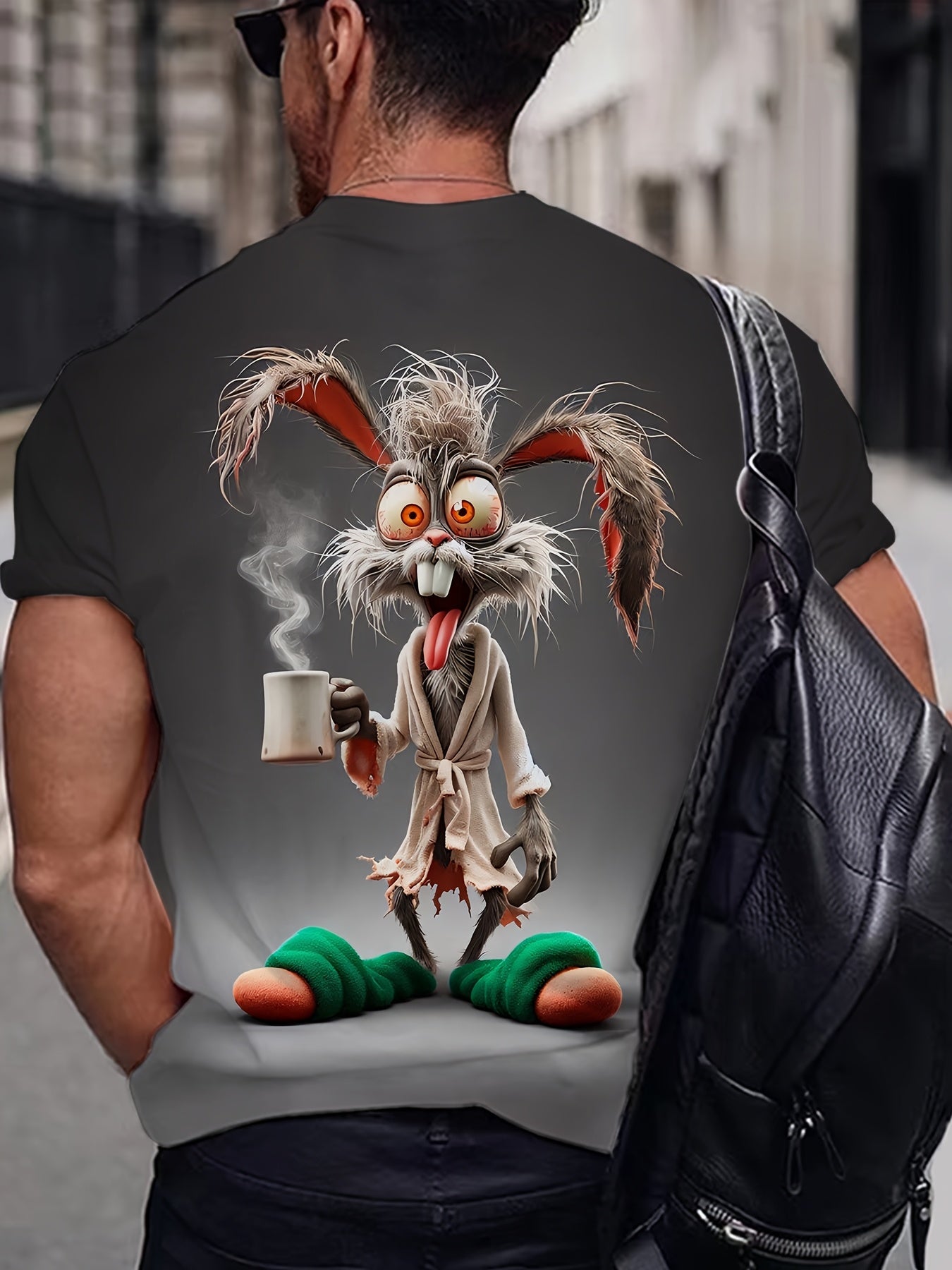 Мужская футболка большого размера с забавным 3D-принтом кролика, полиэстеровая смесь, повседневная летняя уличная одежда