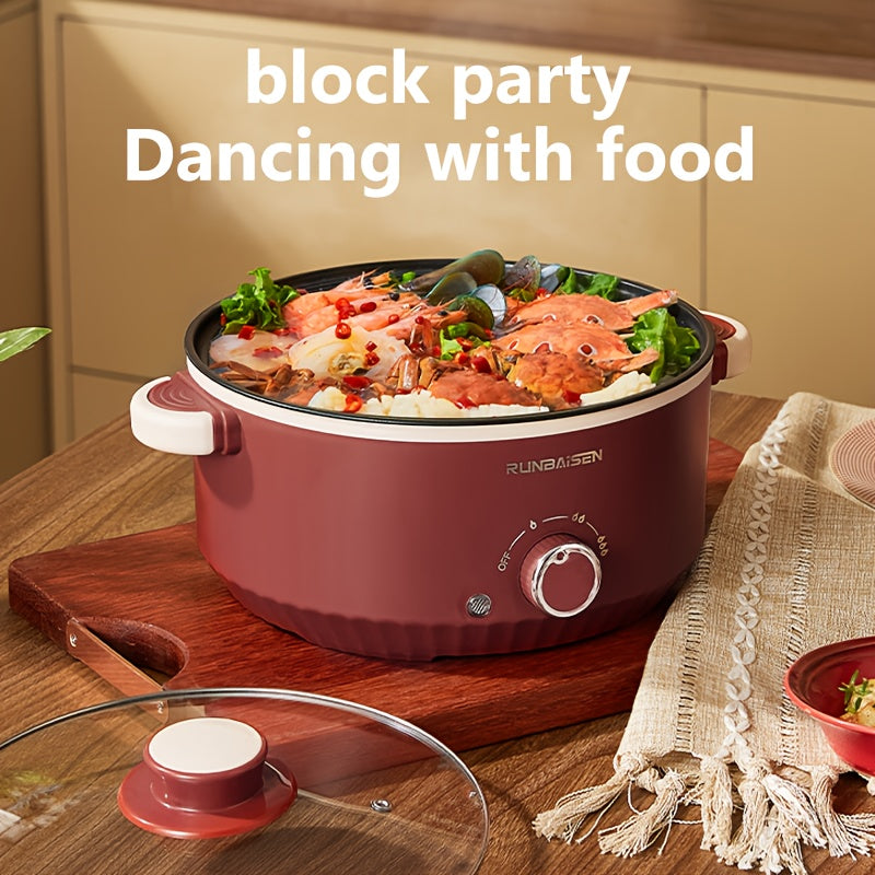 Однослойный красный электрический кастрюля для 1-2 человек, идеально подходит для домашних кухонь, общежитий и автодомов. Европейская стандартная вилка, батареи не входят в комплект.