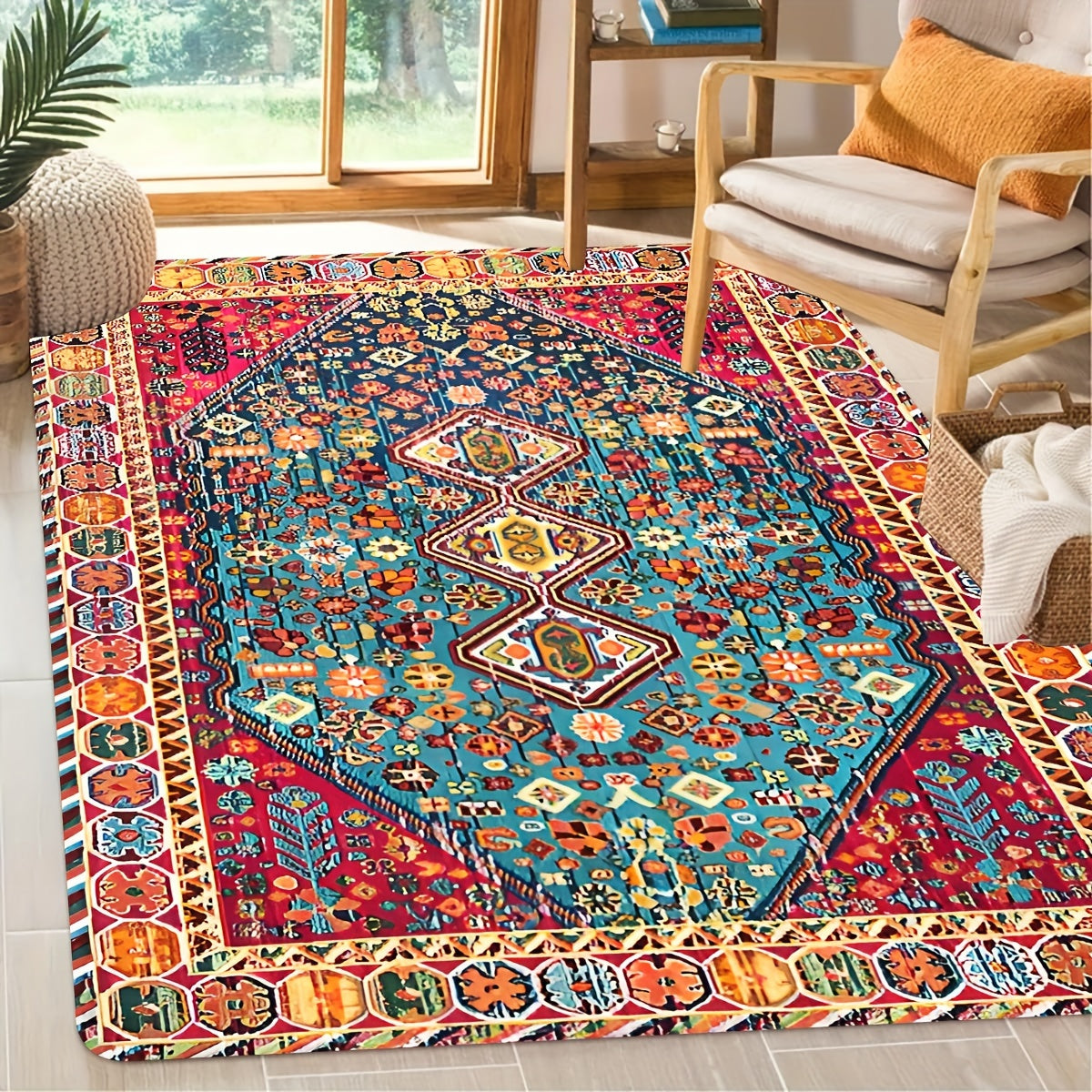 Persian-Inspired Area Rug Bohemian Chic Durable Easy to Clean for Living Room Bedroom