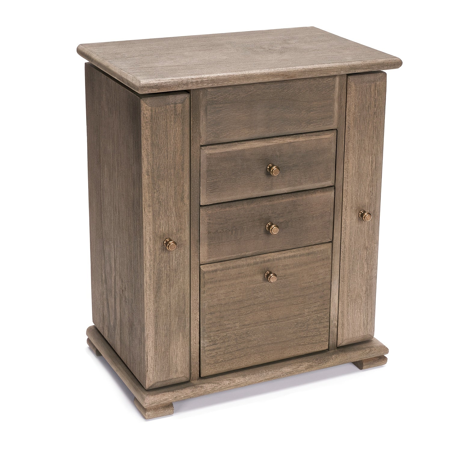 Organizador de joyas de madera rústica con espejo y 4 capas para anillos, pendientes y collares