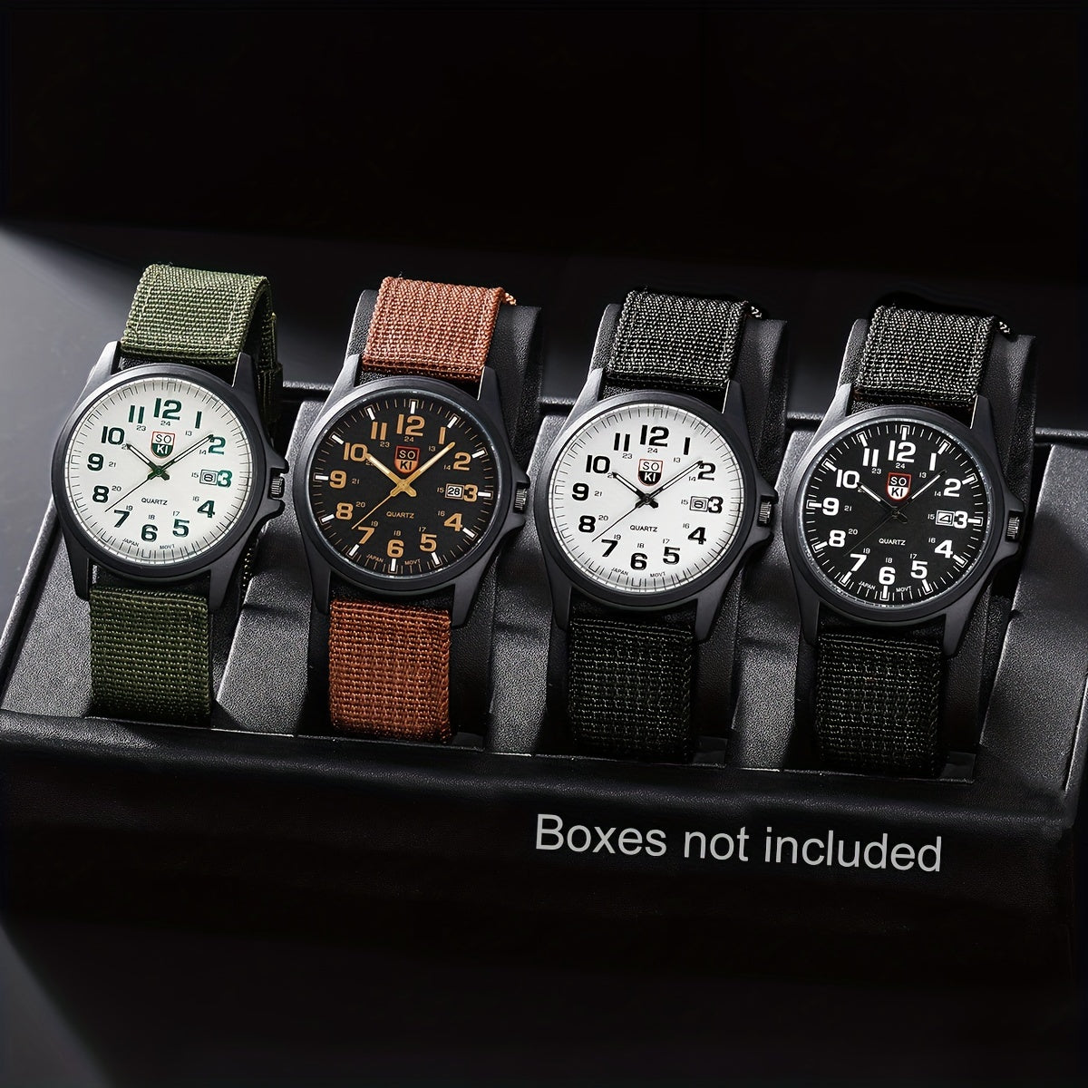 Men's Watch Set Digital Dial Nylon Strap Alloy Case 4-Piece Gift
