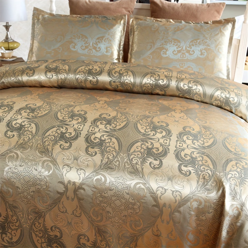 European-Style Satin Jacquard Quilt Cover Set with Pillowcases Bedding Set