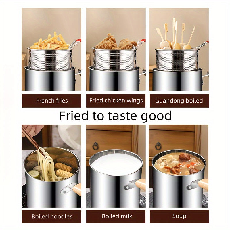 Freidora de acero inoxidable compatible con inducción olla de cocina multifunción que ahorra aceite