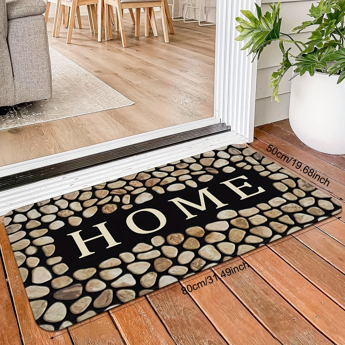 Letter Print Door Mat Non-Slip Polyester Rug for Laundry Kitchen Guest Room