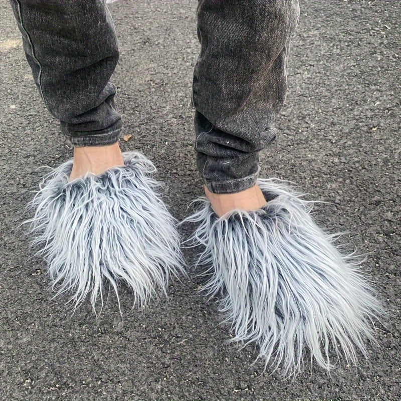 Women Faux Fur Slippers Indoor Plush Slip-On Cozy with Soft Fabric Soles