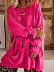 Plus Size Women's Autumn Winter Solid Color Two-Piece Set Long Sleeve Cardigan Ribbed Dress