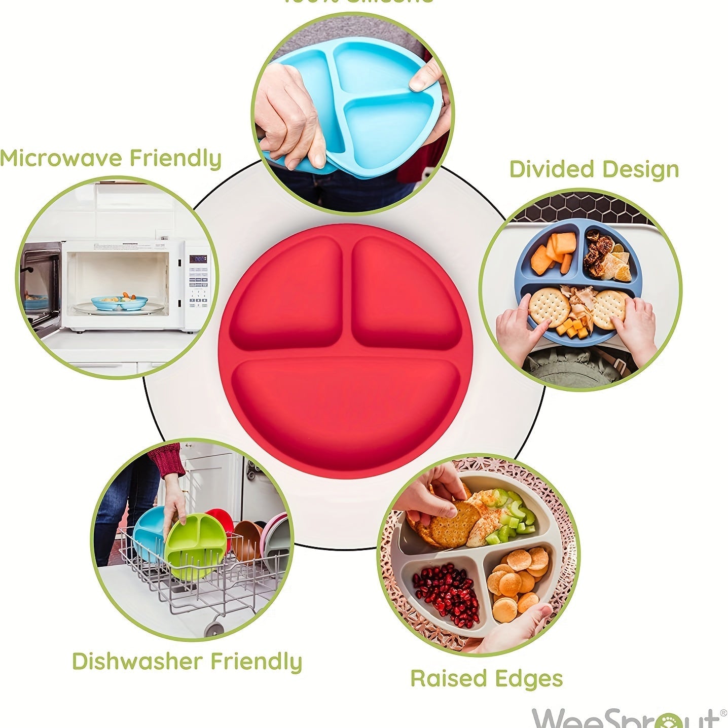 Baby Silicone Suction Plate with Divided Design and Lid for Babies Dinner