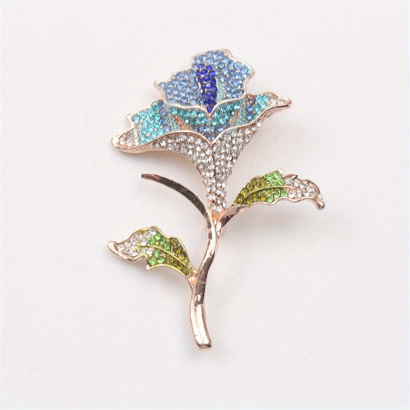 Rhinestone Rose Brooch Floral Jewelry for Sweater and Skirt Accessories