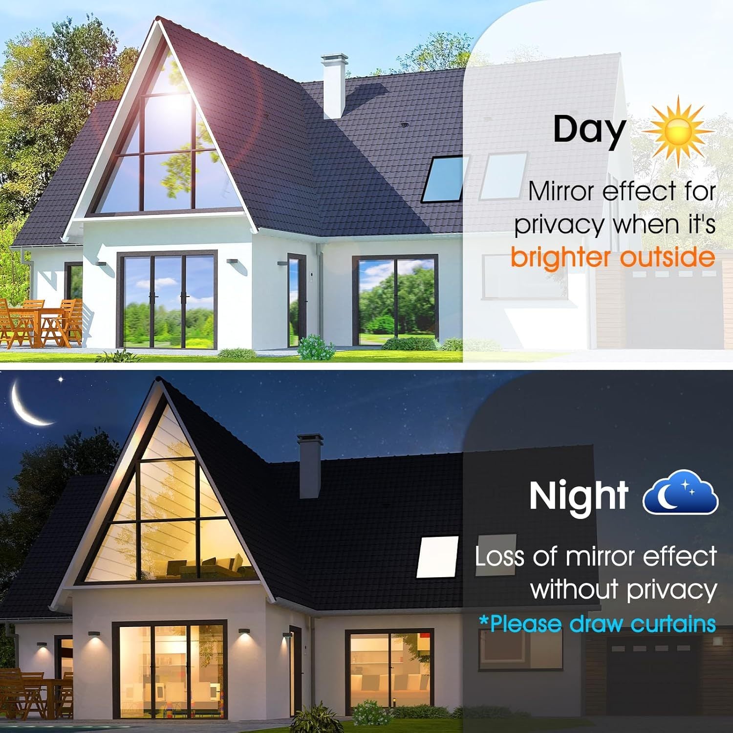 Maxfiylik, UV himoyasi va issiqlik nazorati uchun bir tomonlama oynani qoraytiruvchi plyonka.