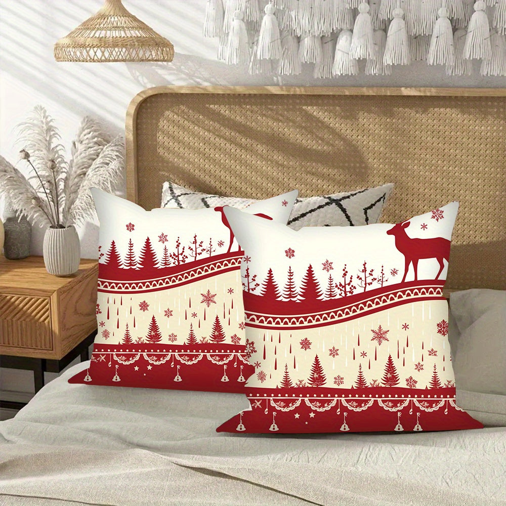 Set of 2 Festive Merry Christmas Throw Pillow Covers 45.72x45.72 Square Decorative Cushions