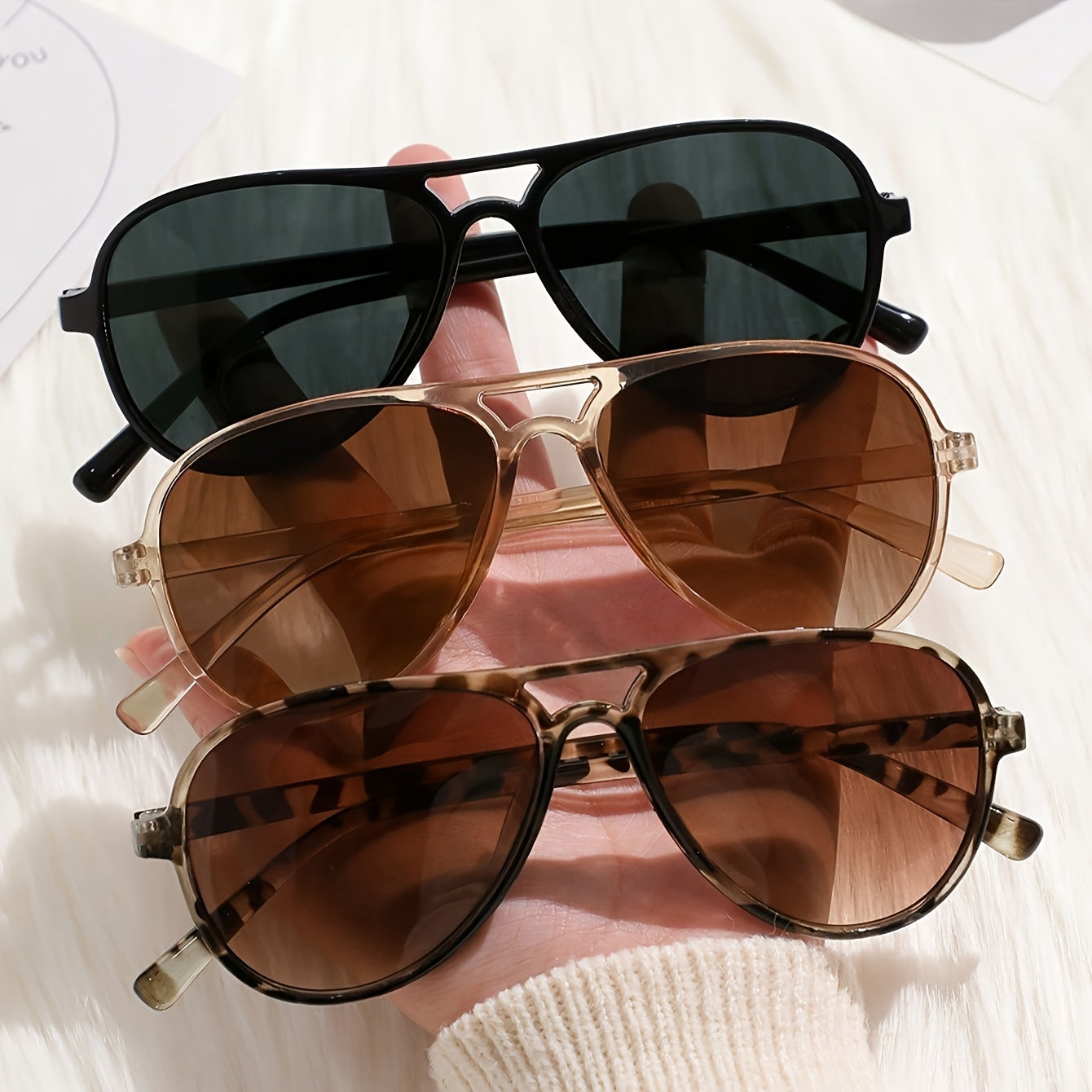 Women's Casual Glasses Set with Double Bridge Design, 3 Pairs