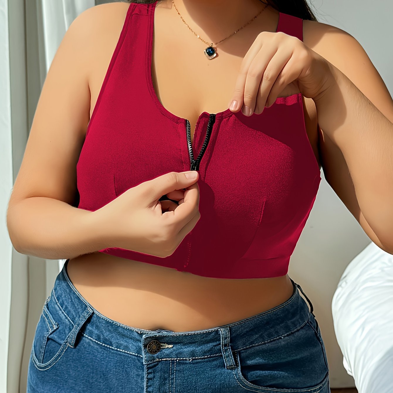 Women's Plus Size Backless Lingerie with Front Zipper Casual Top