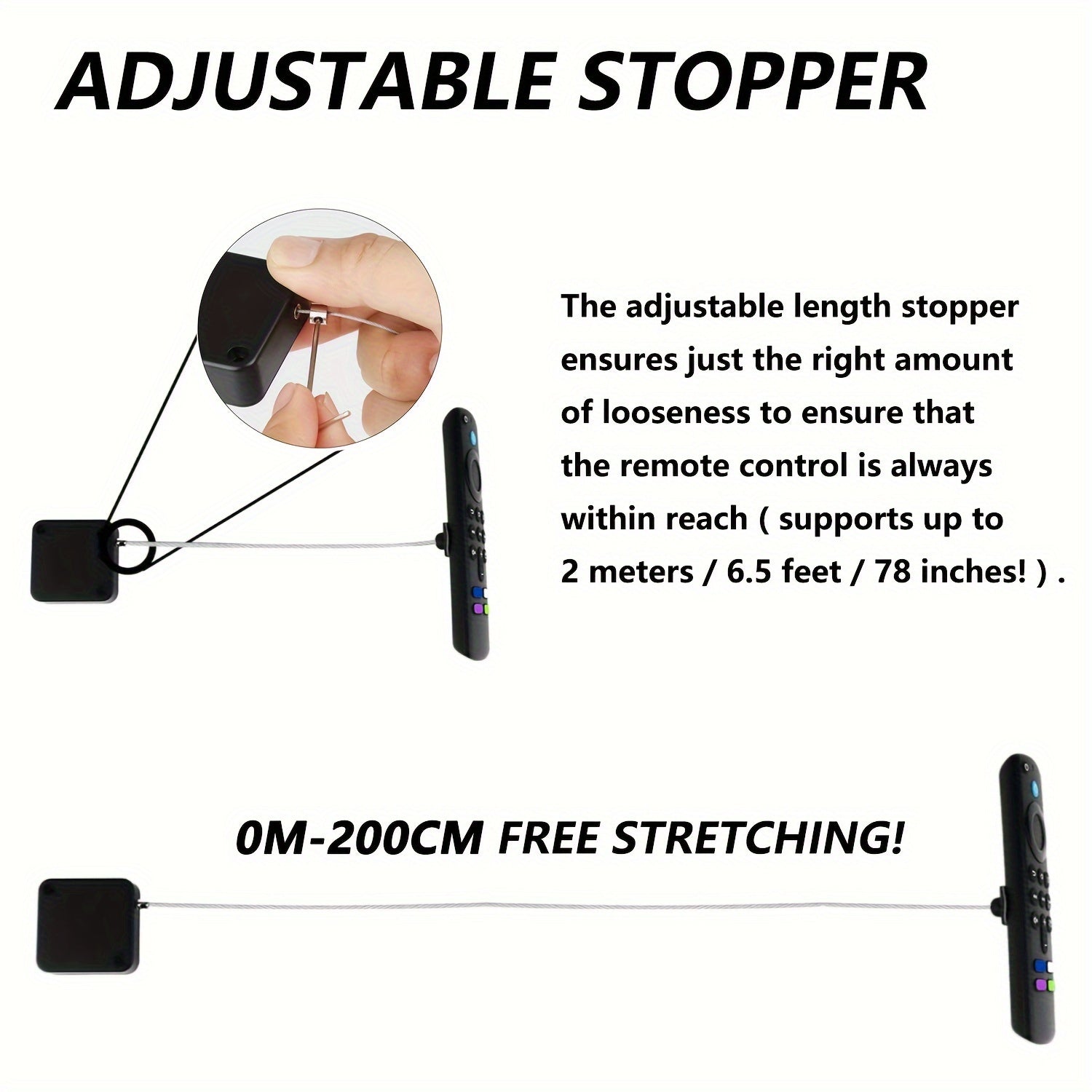 6.5ft Remote Control Cable Tether Adjustable Locking Cord for TV Air Conditioner Game Controllers