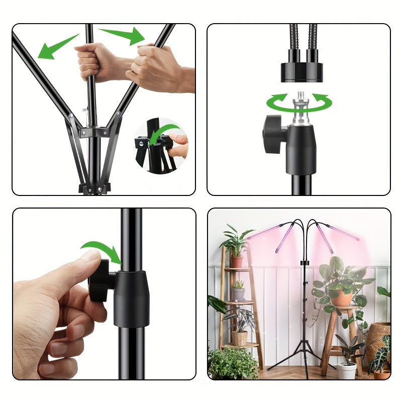 Indoor Plant Grow Light Strip with 80 LEDs, Adjustable Tripod, Dimmable, Timer, USB Powered