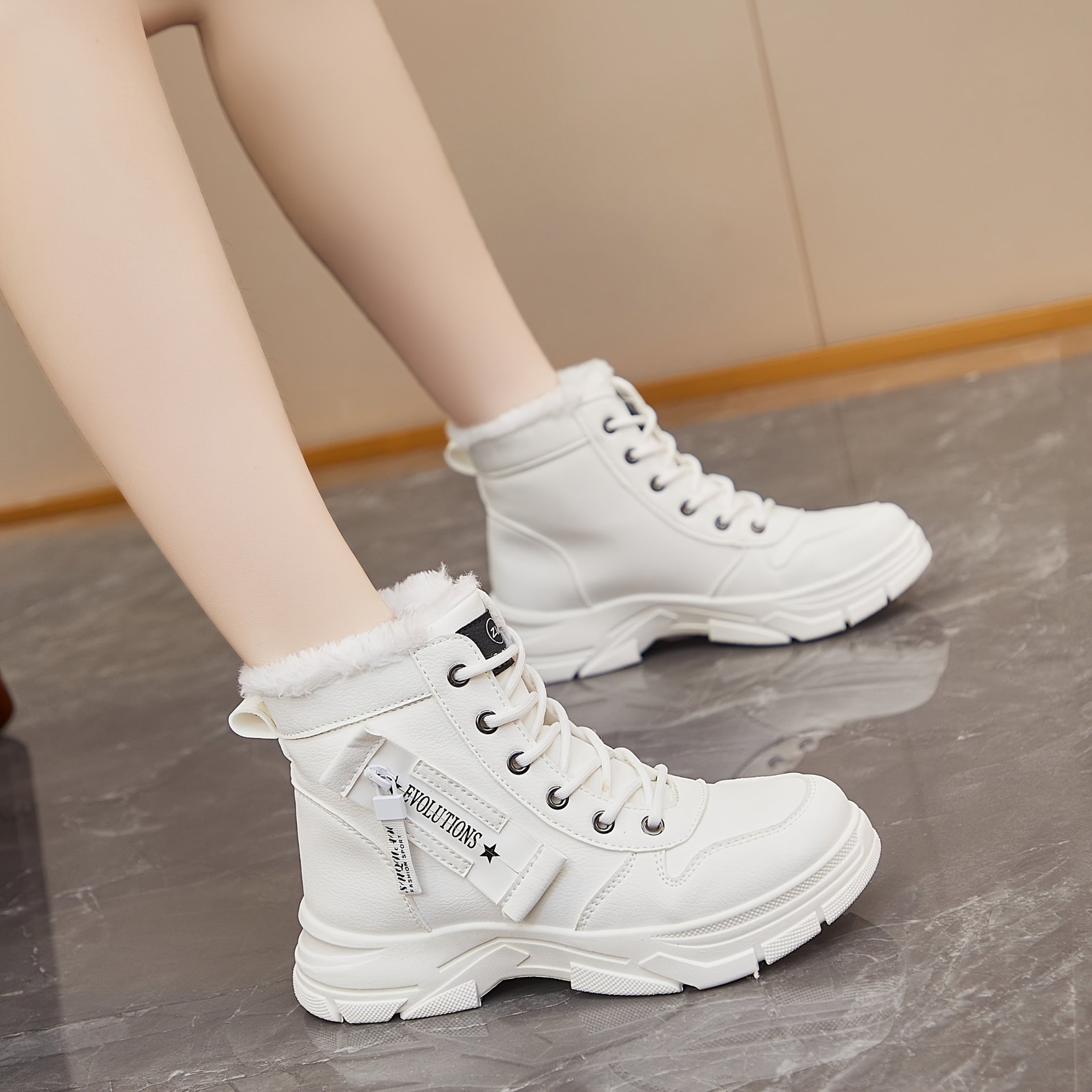 Women’s Fleece-Lined Ankle Snow Boots with Rubber Sole and Mid-Heel