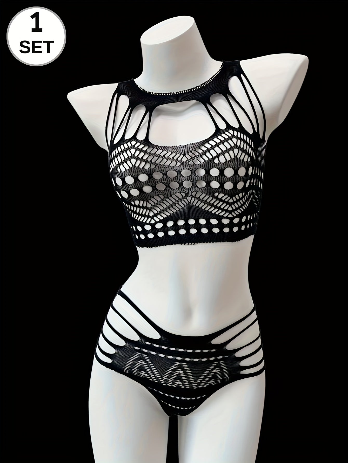 Conjunto de lencería de talla grande para mujer, top y braga de malla transparente, 8 piezas