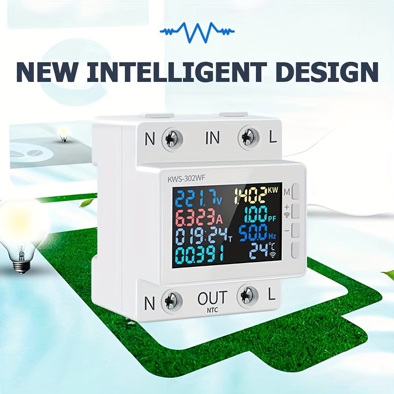 8In1 Din Rail AC Power Meter Voltaj Joriy Kuchlanish Kuchlanish Faktor Faol Kuch 220V 63A